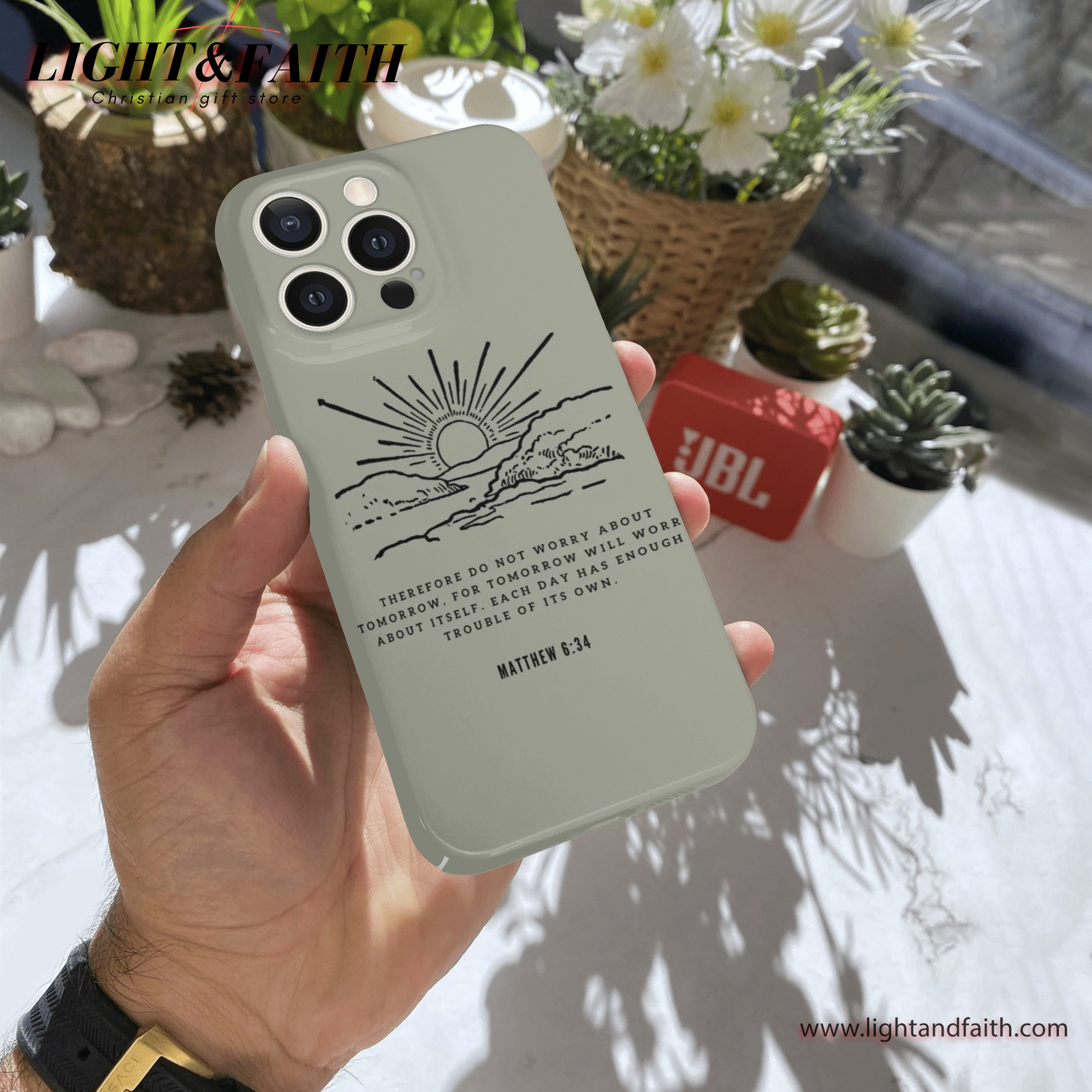 Do Not Worry Christian Phone Case – Scripture from Matthew 6:34 with Sunrise Art, Christian Phone Case, Bible Verse Phone Case, Religious Gift, PCLAF51